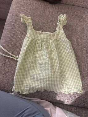 Girls' Red Beans Green Gingham Ruffle Strap Backless Tank Top Size 5